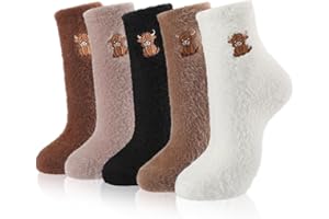 Pairs Womens Christmas Fuzzy Socks Cute Winter Soft Slipper Sleeping Stuff Fluffy Thick Holiday Socks Gifts(Neutral,Highland 