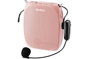 SHIDU Voice Amplifier, 10W Speaker with UHF Wireless Microphone Headset, Portable Mini PA System 1800mAh Rechargeable Battery for Teacher, Tour Guides, Training, Meeting