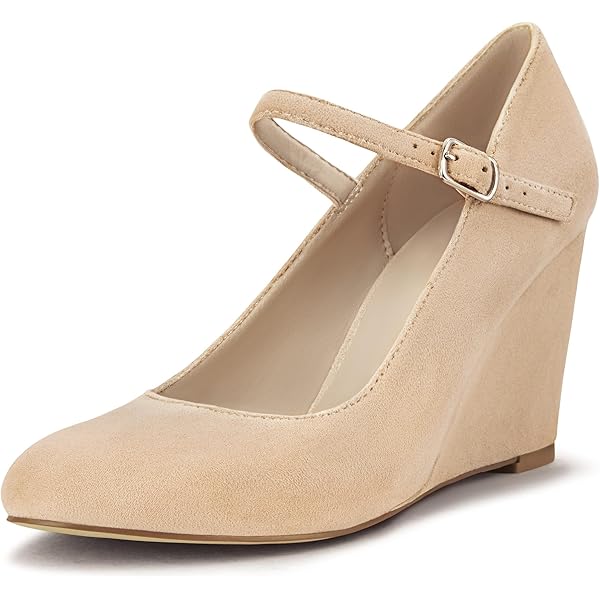 Amazon.com | Coutgo Womens Wedge Pumps Dressy Mary Jane Shoes Comfort Wedges  Closed Toe Ankle Strap Heeled Shoes Black