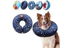 SCENEREAL Dog Cone Alternative After Surgery Donut Collar, Soft Pet Recovery Pillow Collar for Medium Large Dogs, Inflatable Adjustable Neck Collars to Prevent Licking, Planet Print E-Collars L