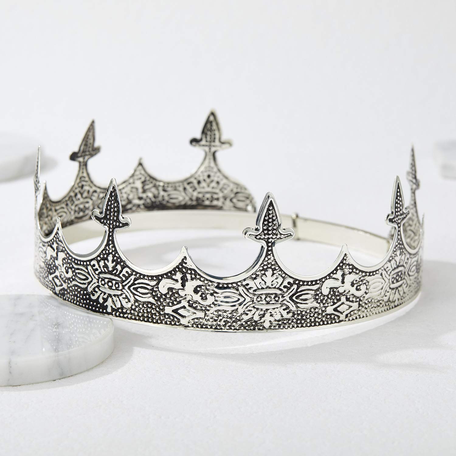 SWEETV Antique Silver King Crown - Men's Crown for Prom Party Decorations, Royal Medieval Crown Costume Accessories: Beauty