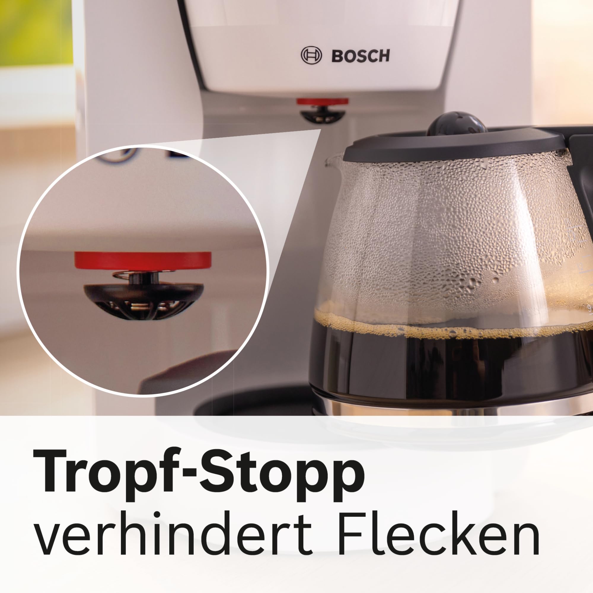 Bosch Filterkaffeemaschine MyMoment TKA2M111, Glaskanne 1,25 L, für 10-15 Tassen, 40min Warmhaltefunktion, Tropfstopp, schwenkbarer Filterträger, abnehmbarer Wassertank, 1200 Watt, Weiß matt 7