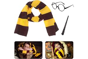 M&G House Newborn Photography Props Magic Novelty Scarf Wizard Glasses Crochet Wand Halloween Baby Photoshoot Props Scarf Eyeglass Baby Photo Props Halloween Cosplay Scarf Party Costume Supplies