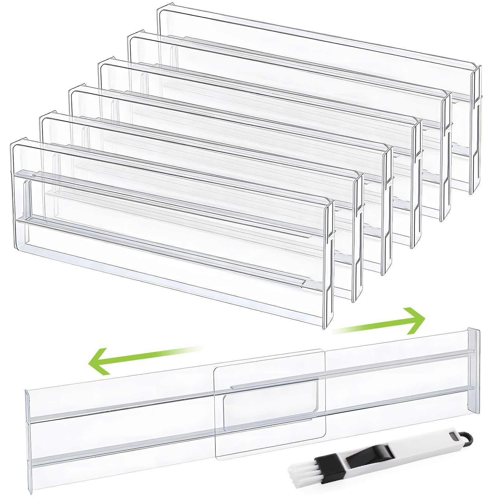 Drawer Dividers, 6 Pack Expandable Drawer Organisers Clear Plastic Drawers Separators, Adjustable Range of 27.6-52 cm Drawer Inserts for Wardrobe for Clothing Kitchen Utensils & Office Storage