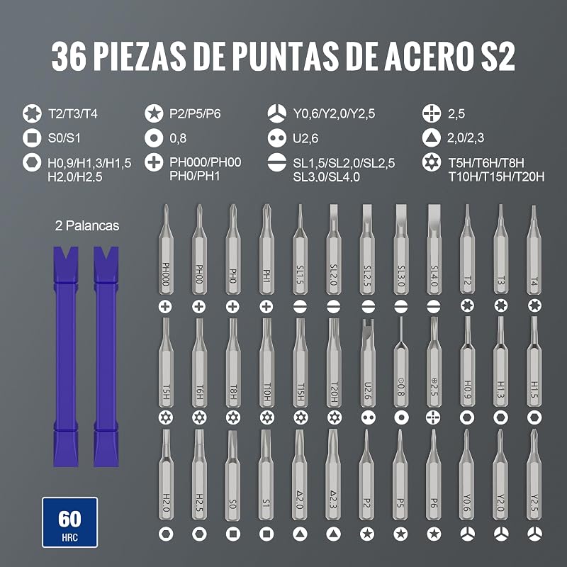 42 en 1 Juego de Destornillador Eléctrico, Set de Precisión con 36 Piezas S2
