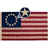 AMZFLAG Vintage Betsy Ross Flag 3x5 ft, Tea Stained Embroidered 13 Stars Colonies Flags 250 Anniversary, Primitive American Flag for Outsided with 2 Brass Grommets