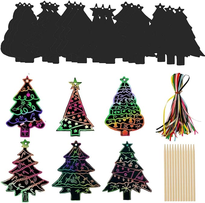 kuou Christmas Tree Scratch Art,48 Sheets Christmas Scratch Art Cards