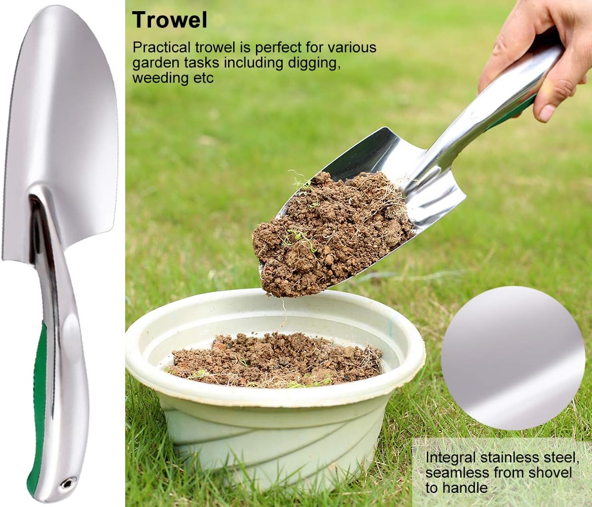 HOMY Garden Tool Set, Stainless Steel Heavy Duty Gardening Kit with Soft Rubberized Non-Slip Ergonomic Handle, 3 Piece Includes Hand Trowel, Transplant Trowel and Cultivator, Gardening Supplies Gifts : Garden & Outdoor