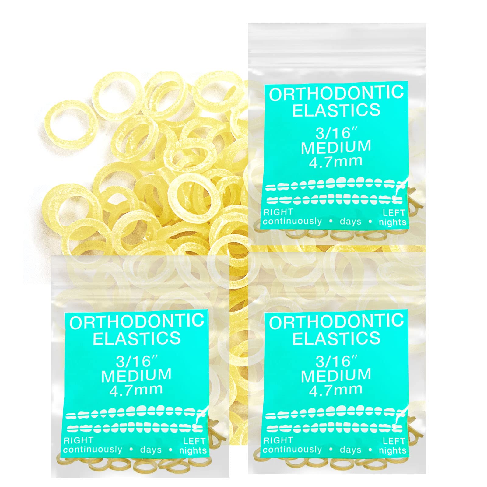 Latex Amber 3 Packs 300 counts 3/16inch MEDIUM 4.8mm Intraoral Elastic Bands Unimedic Orthodontic Elastics non- Latex Dental Rubber Bands Made in US(MEDIUM, 3/16inch, 4.8mm)