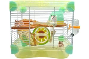 MUYG 2 Layers Hamster Cage with Tubes Mouse Cage with Accessories Water Bottle Food Dish Transparent Hamster Habitat with Exercise Wheel for Hamster Guinea Pig Gerbil (10.9" x 8.1" x 9.8" Yellow)