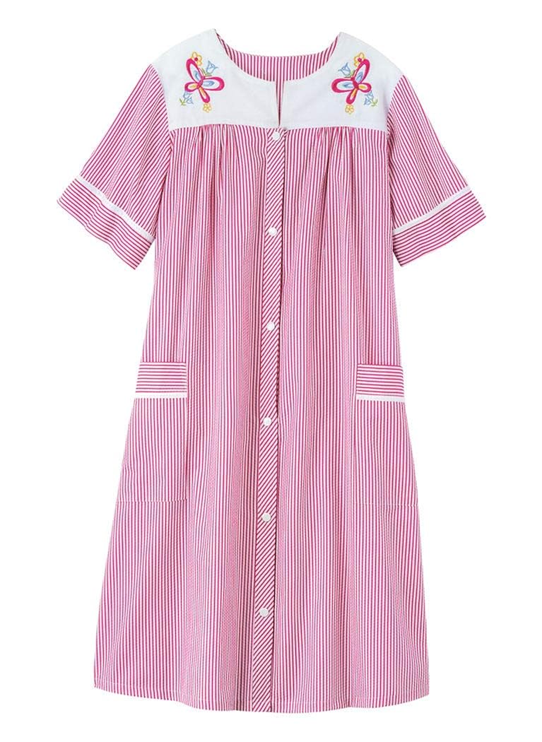 embroidered stripe duster robe