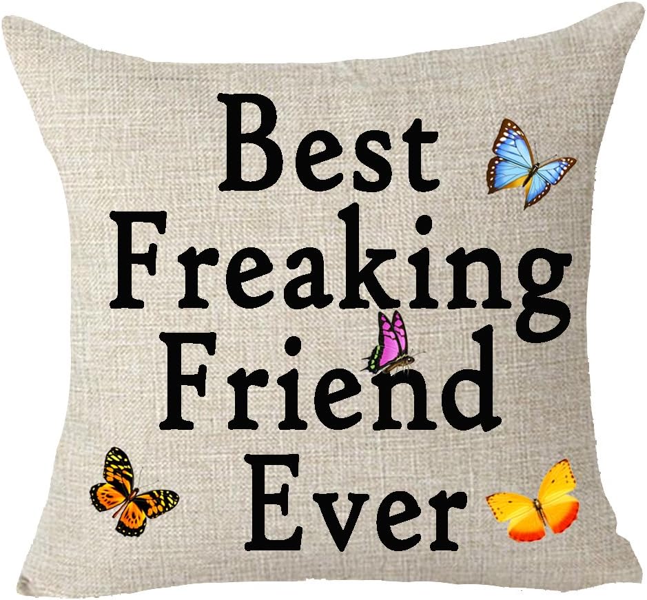 FELENIW Best Freaking Friend Ever Butterflies Throw Pillow Cover Cushion Case Cotton Linen Material Decorative 18x18 inches