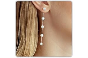 Pearl Earrings for Women, Pearl Drop Earrings Gold Boho Earrings as Wedding Jewelry for Her, Statement Silver Pearl Dangle Ea