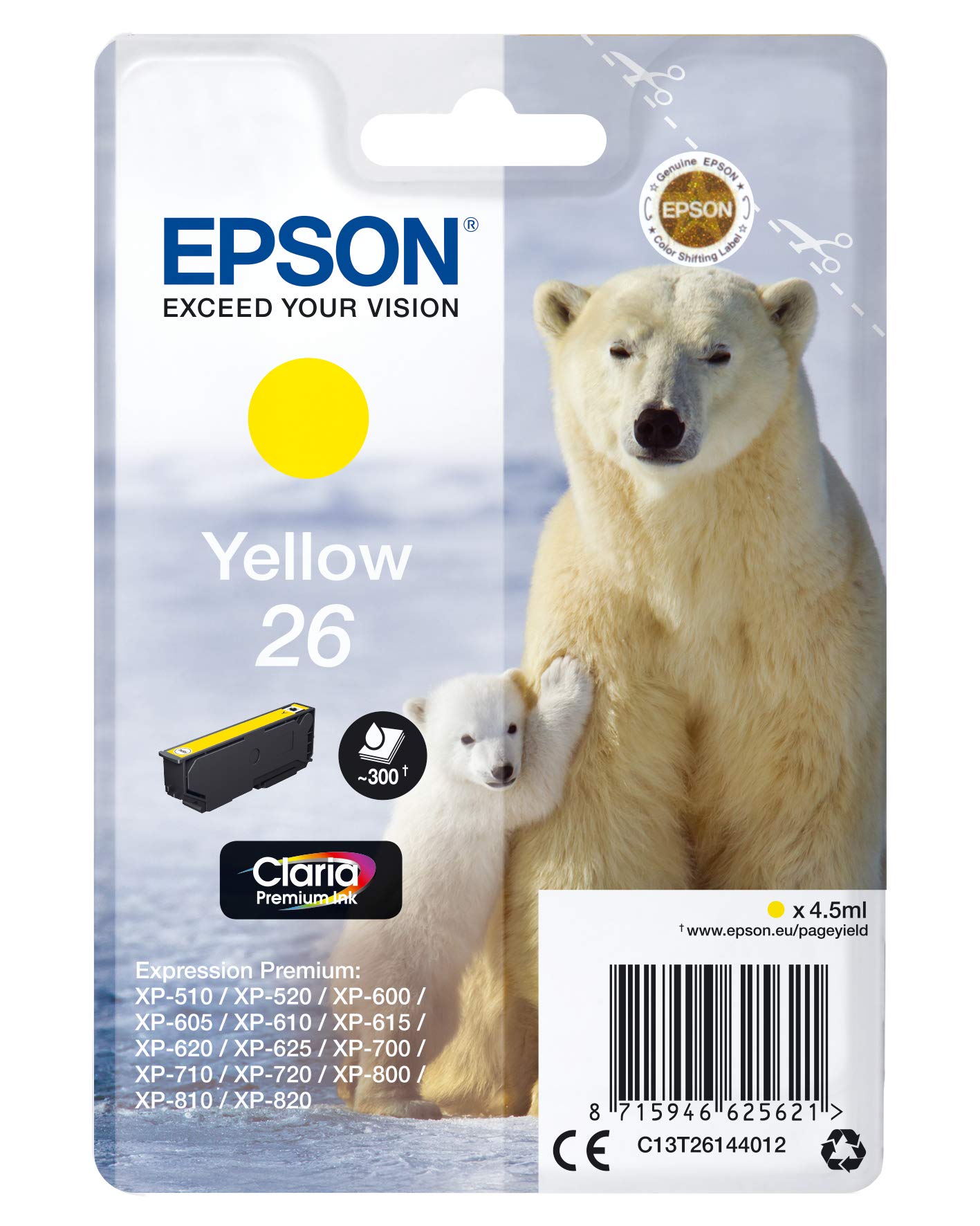 Epson Polar Bear Ink Cartridge for Expression Premium XP-600 Series - Yellow,4.5ml