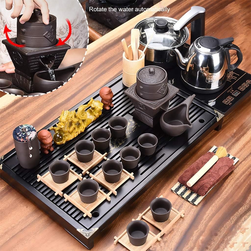 Chinese Tea Set Ceramic Kung Fu Tea With Wood Tea Tray, Fully Automatic Set Of Kung Fu Tea Set Family, Full Set Of Small Tea Ceremony Gongfu Tea Tray Tea Service Set,for Gift And Household,Office