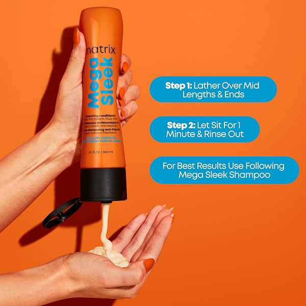 MATRIX MEGA SLEEK ANTI-FRIZZ CONDITIONER – 96H ANTI-FRIZZ, 12X SMOOTHER HAIR, AND LASTING HYDRATION, WITH OLEIC AICD AND JOJOBA OIL, FOR ALL HAIR TYPES