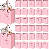 PerKoop 50 Pcs Mini Gift Bags Bulk with Handles Gift Tags Small Paper Bags for Valentine Birthdays Baby Showers Weddings Party Favors Supplies 4 x 2.75 x 4.5 Inch(Pink)