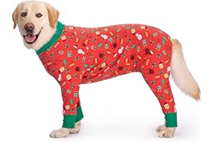 HDKUW Large Dog Recovery Suit, Anti-Shedding Dog Pajamas,After Surgery Dog Onesie, Warm Dog Shirt Coat for Medium Large Dog Red Christmas 36#