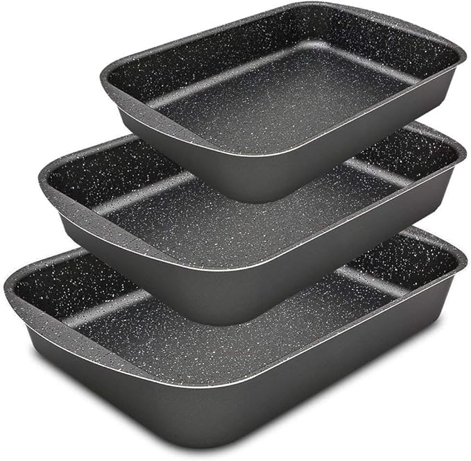 Menax Focus Set of 3 Roasting Baking Tins Trays Non Stick Deep