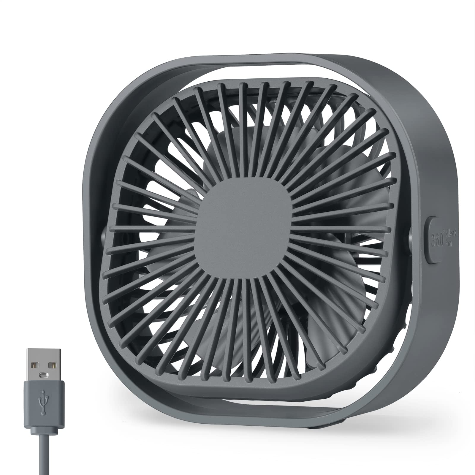 Desk Fan USB Small Fans for Desktop Table Bedside, Mini Desk Accessories for Home Office Bedroom Car Greenhouse Kitchen, Powerful Silent Bed Fan, 3 Speeds Wind Strong Airflow to Dog Crate Greenhouse