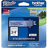Genuine Brother 3/4" (18mm) Black on Clear TZe P-Touch Tape for Brother PT-1900, PT1900 Label Maker