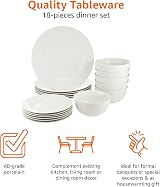 Amazon Basics 18-Piece Dinnerware Set White Service for 6 Porcelain view 3