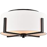 SHAWNKEY Flush Mount Ceiling Light Fixture with Linen Shade Oil Rubbed Bronze 2- Light Drum Ceiling Light Modern Light Fixtur