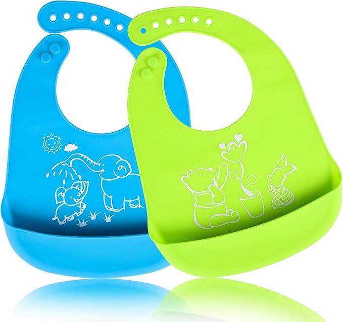 Silicone Baby Bib Set Of 2 Waterproof Adjustable Snaps Silicone