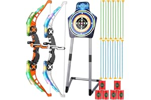 BASYTODIO 2 Pack Kids Bow and Arrow Set, LED Light Up Archery Set with 20 Suction Cup Arrows, Indoor Outdoor Sport Games for Kids Ages 4-8 8-12, Birthday Gifts Toys for 4 5 6 7 8 9 10 11 12 Year Old Boys Girls
