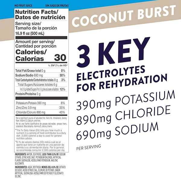 PEDIALYTE ELECTROLYTE SOLUTION, COCONUT BURST, HYDRATION DRINK, 1 BOTTLE, HALF LITER EACH