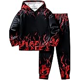 Plardeer Boys Sweatsuits Two Pieces Pants Set 3D Fire Printed Hoodies Sweatshirt and Sweatpants Set Outfit Sets for Boy 5-14Y