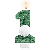 Conelist Golf 1 Candle for First Birthday Green Number 1 Candle Glitter Golf Party Decorations for Sport Birthday Cake Topper Anniversary Party Supplies