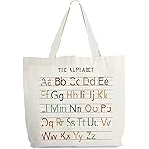 Alphabets Canvas Tote Bag for Women, ABC Letters Learning Tote, Library Book Bag, Teacher Tote Bags for Books, Alphabet Gift Bag, Colorful Shoulder Bag Gifts for Her -16