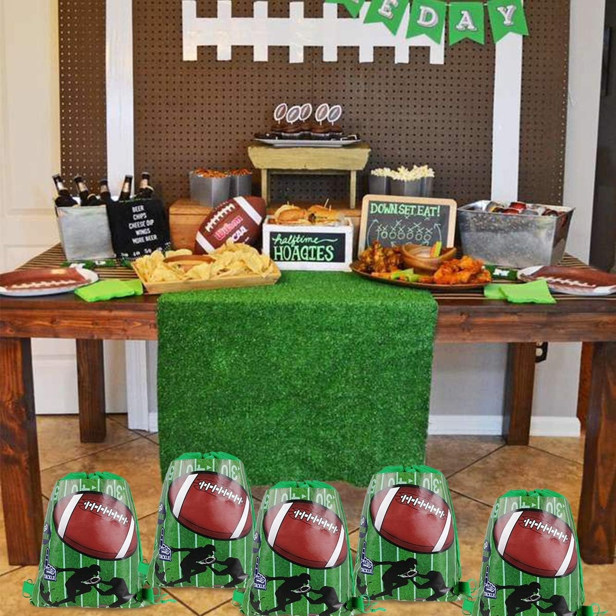 Cieovo 12 Pack Football Party Favor Goodie Bags, Treat Gift Drawstring Bag Football Backpack for Football Sports Theme Birthday Baby Shower Party Decoration Supplies: Toys & Games