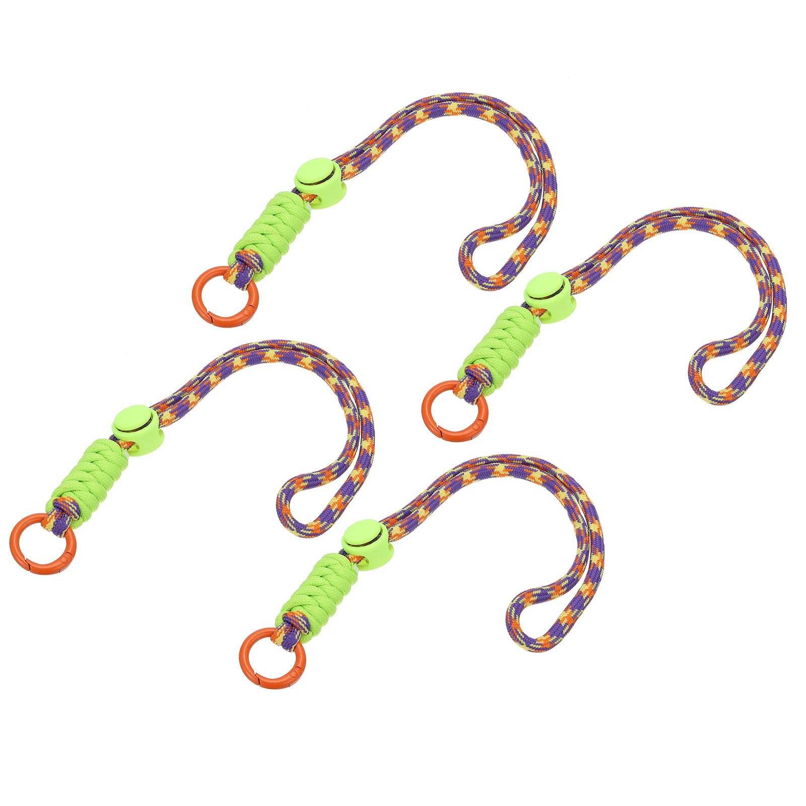 PATIKIL Paracord Lanyard Keychain, 4Pcs Cell Phone Keychain Rope Wrist Lanyards Braided Strap with Spring Ring for Hanging Key, Wavy Design, Yellow, Purple, Green