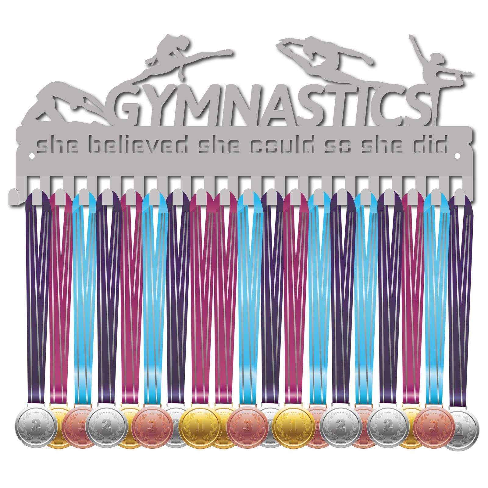 CREATCABIN Gymnastics Medal Holder Display Sports Medal Hanger Display Awards Metal Holder Rack Frame Wall Mounted for Athletes Medalist Running Soccer Gymnastics Marathon 20 Pcs Hooks 15.7 x 5.3 Inch