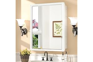 TokeShimi 20x26 Recessed Medicine Cabinet with Mirror Wall Mounted, Metal Beveled Mirror with Storage for Bathroom Vanity, Aluminum Alloy Medicine Cabinet Mirror White 1 Door