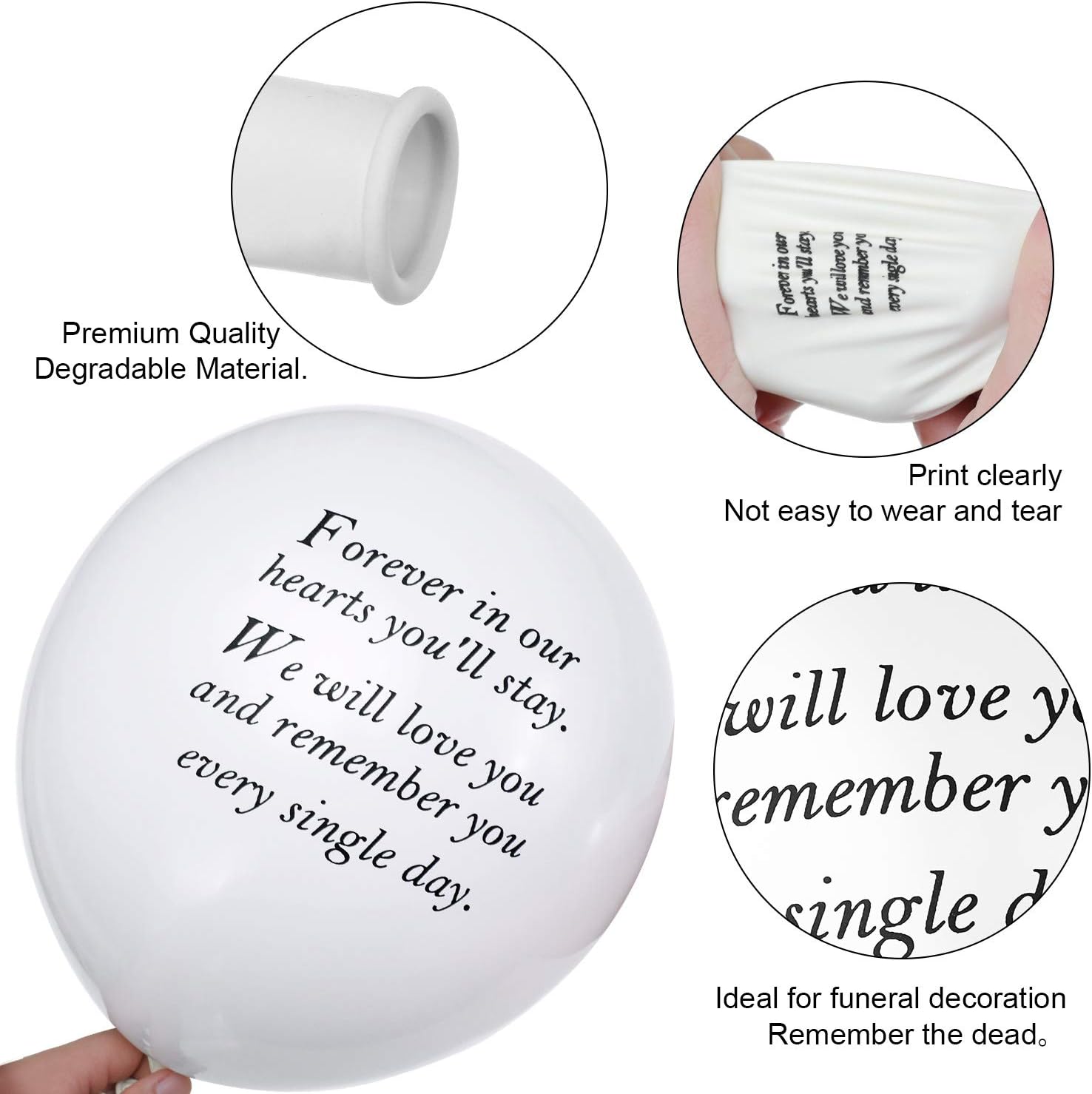 Gejoy 50 Pieces Funeral Balloons 12'' White Remembrance Memorial Balloons and 3 Pcs Ribbon for Release Funeral Decoration - Image 5