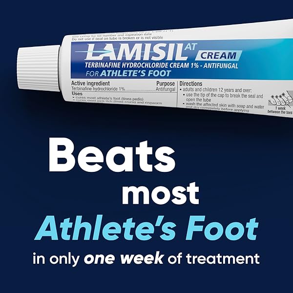 LAMISIL ATHLETE’S FOOT CREAM, 1 WEEK TREATMENT, PRESCRIPTION STRENGTH TERBINAFINE HYDROCHLORIDE, FAST SYMPTOM RELIEF, CURES MOST ATHLETE’S FOOT, 30 G (1 OZ) – 1 PK