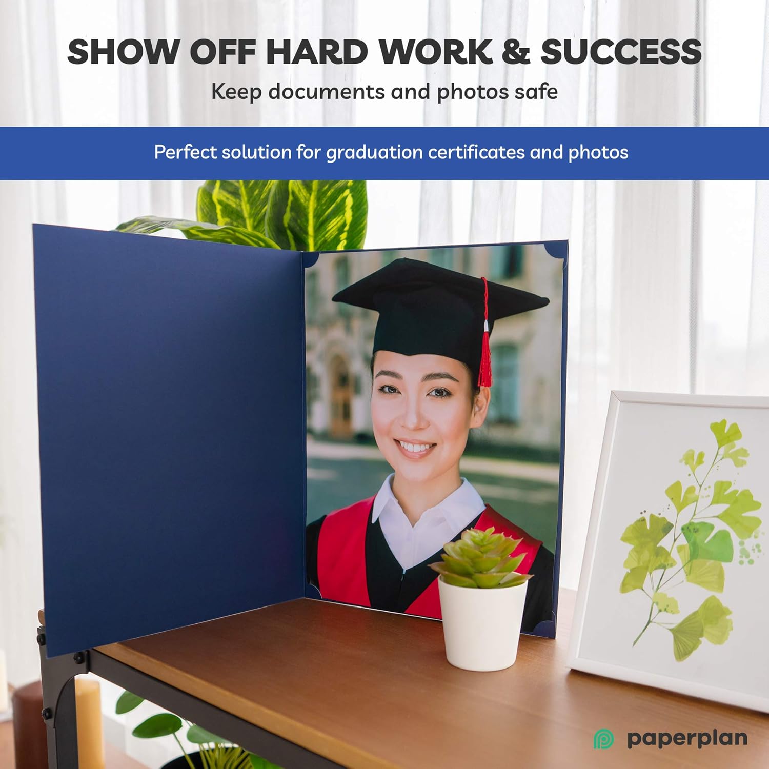Blue Certificate Holders 8.5x11" (30 Per Set) - Gold Foil Border, Die Cut Corner Slots, Reinforced Edges - Protect and Secure Graduation Diploma, Recognition, Award, Documents // Paper Plan : Office Products