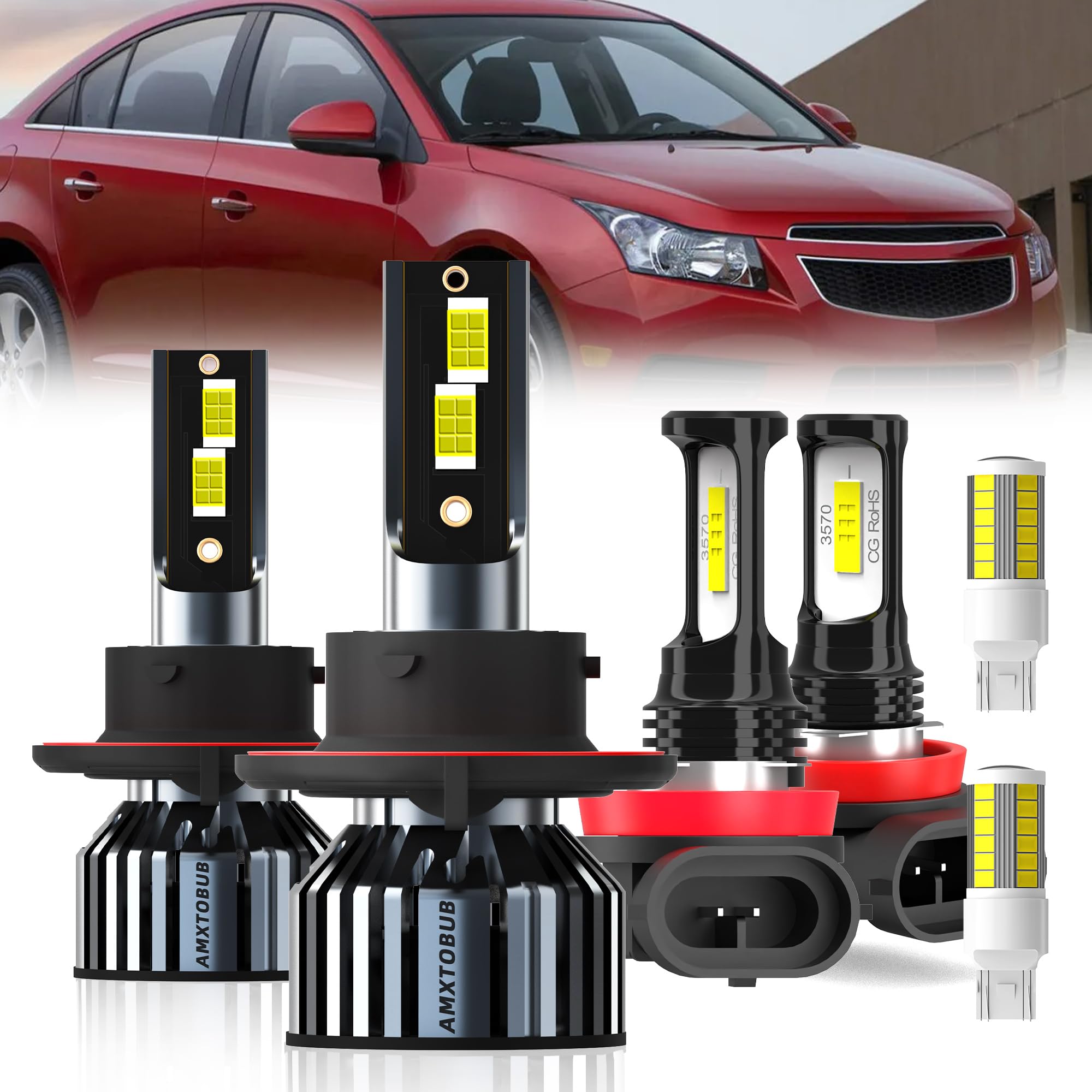 Photo 1 of AMXTOBUB For Chevrolet Chevy Cruze 2011-2015 Light Bulb Combo, 9008/H13 High Low Beam + H11/H8/H9 Fog Lights + Turn signal Lights, Pack of 6