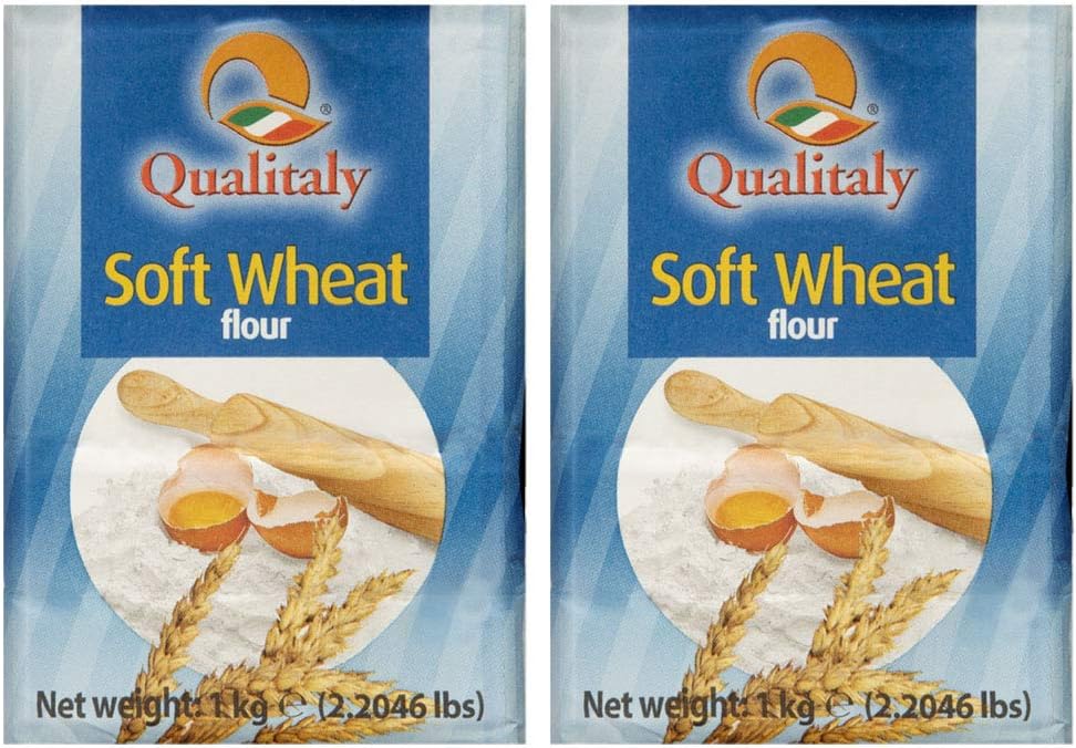 Qualitaly Soft Wheat Flour Farina Type 00 For Bread, Pizza Dough, Pasta, Cake - Product of Italy 2.2lb / 1kg (2 pack)