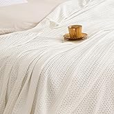 David's Home Cozy Waffle Weave Throw Blanket, Ultra Soft Breathable Lightweight Skin-Friendly Throw for All Seasons, Elegant Room Decor for Couch Bed Sofa Car Travel, White
