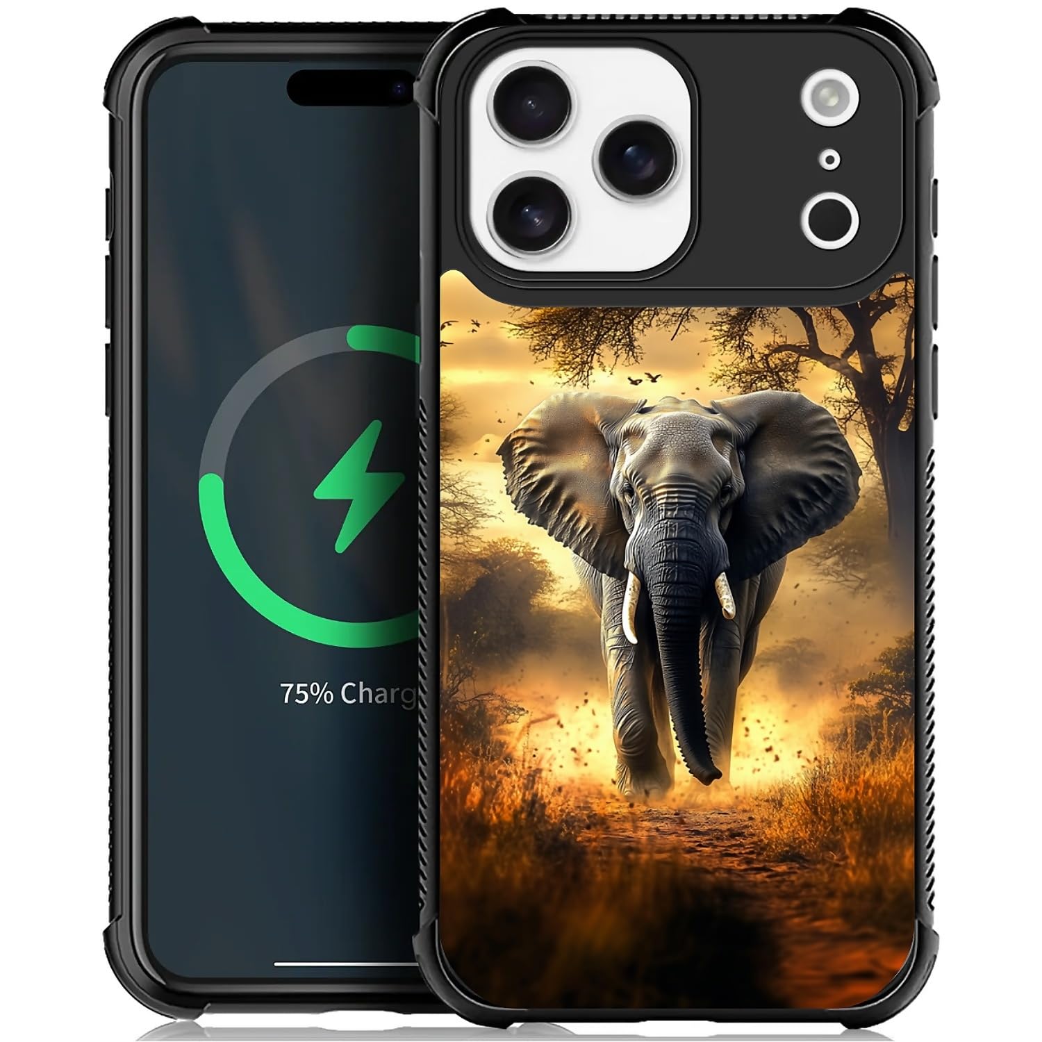 OKBUOK for iPhone 17 Pro Max Magnetic Case, Compatible with Magsafe Pattern Cover Orange African Elephant