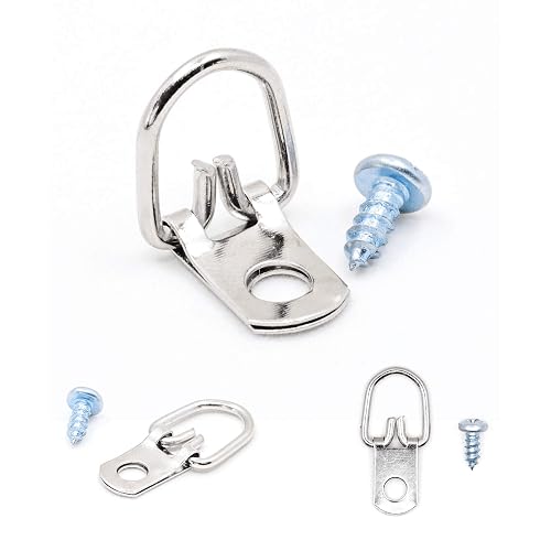 Sosoport 100-Pack D-Ring Picture Hangers With Screws – Heavy Duty Iron Hooks For Frames, Canvas, Mirrors & Wall Art (Gold, 0.98” X 0.59”)