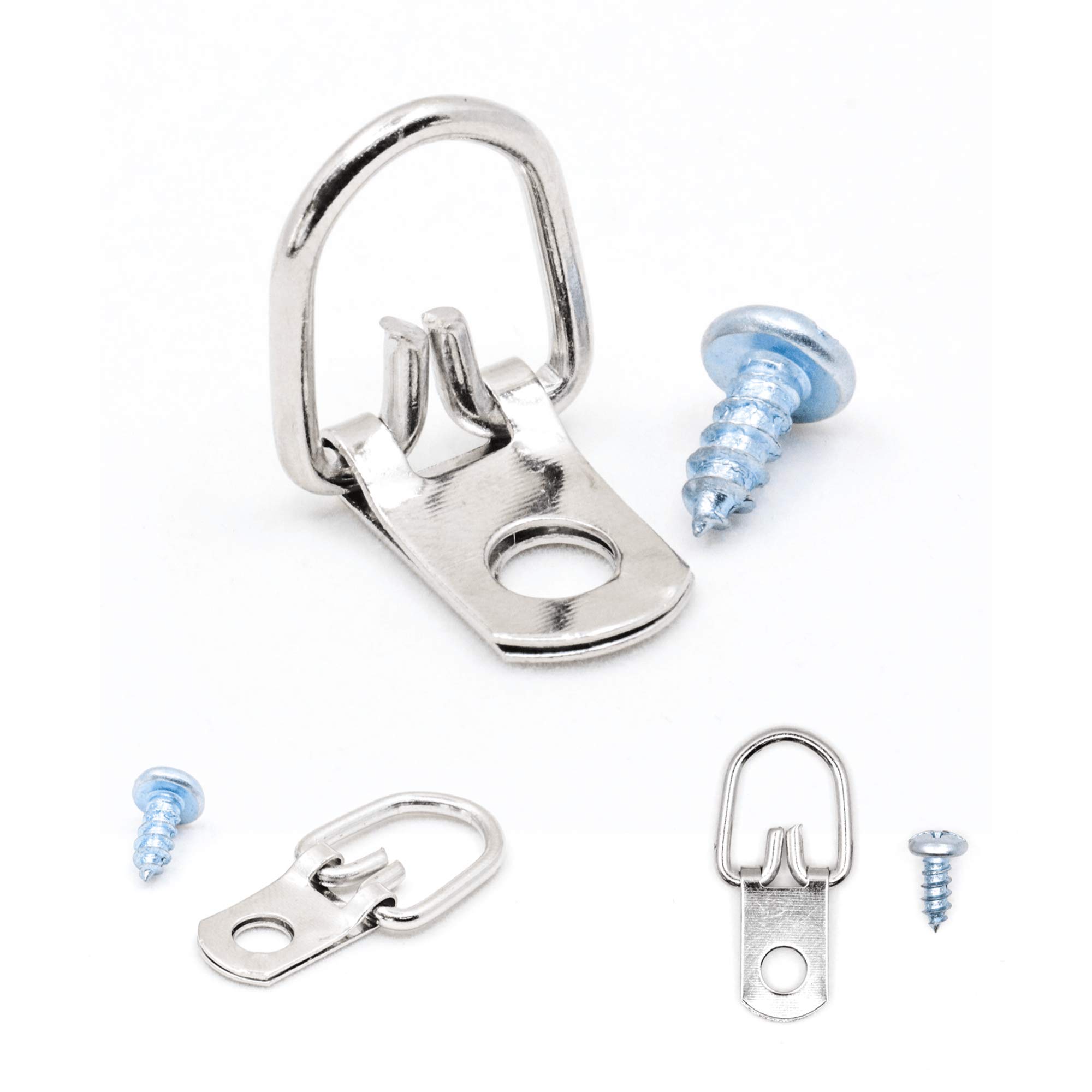 D Ring Picture Hangers with Screws - 100 Pack - Bulk D Rings - Pro Quality Hangers, Picture Hanging Hardware, Dring, Small D Ring Picture Hangers - Picture Hang Solutions.