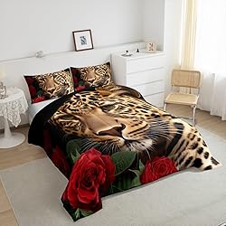 Erosebridal Red Rose Cheetah Bedding Set, Cat