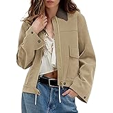 COCCKO Women's Faux Suede Cropped Jacket Casual Zip Up Jackets Contrast Collar Fleece Winter Coats Outerwear with Pockets