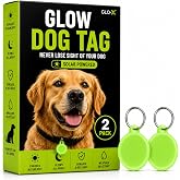 GLO-X Glow in The Dark Dog Tags, 2 Pack, Light Up Dog Tag | 2 Pack; 12+ Hour Glow; Solar Powered; Pet Dog &amp; Cat Collars; Split Rings; Lightweight; Waterproof; Night Walks; Outdoor Use