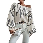 Verdusa Women's Off The Shoulder Sweater Oversized Sweaters Long Sleeve Pullovers Knit Tops Spring Brunch Outfits